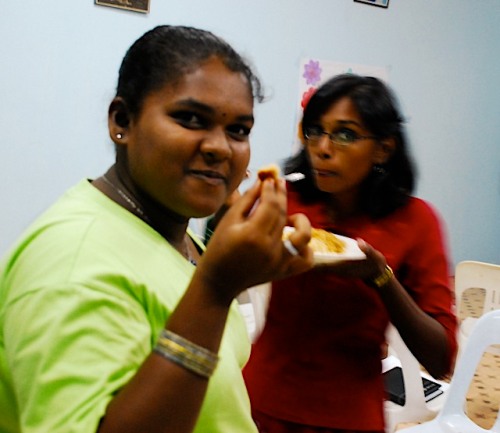Sashi and Svarisha had to eat last because they were too busy singing even after the program ended!